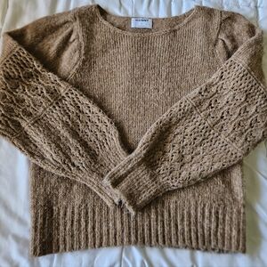 Old Navy Brown Cable Knit Balloon Sleeve Sweater - Size L